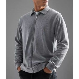 Boohoo Man NWT RIBBED VELOUR HARRINGTON Grey Zip Up Jacket Medium